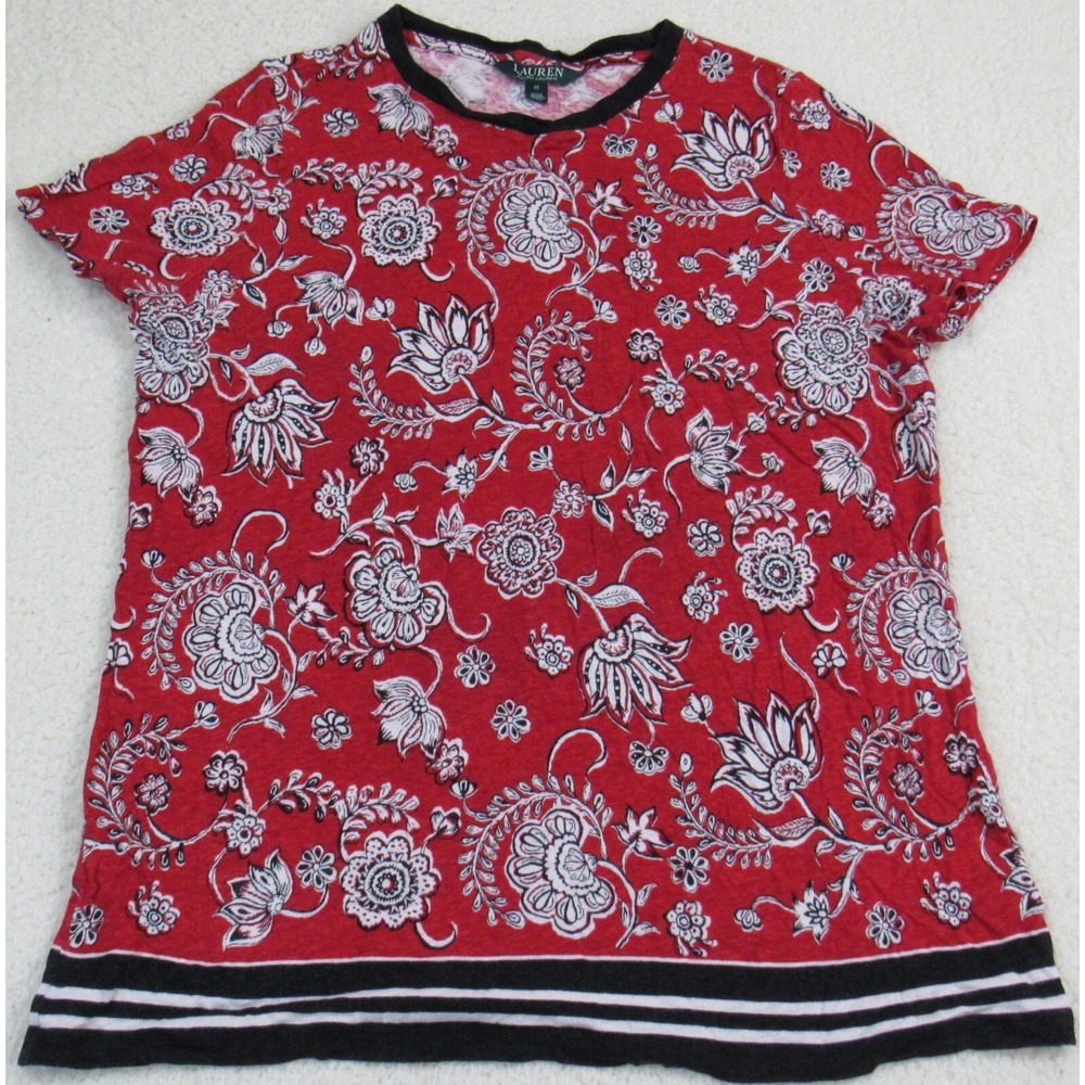 Lauren Ralph Lauren Shirt Women Small Red Floral Linen Viscose Blend No Size Tag